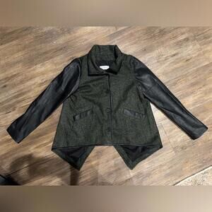 Derek Lam 10 Crosby Asymmetrical Virgin wool Jacket lambskin Leather Sz 10 EUC